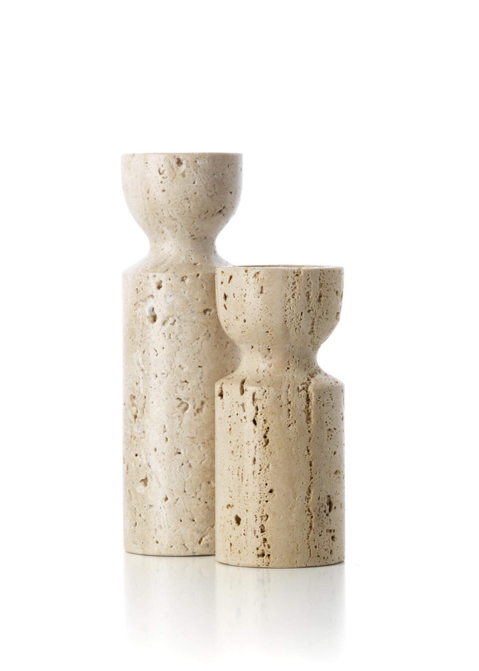 Bazar Bizar Antwerp The Travertine Hourglass Candle Holder - Beige - M