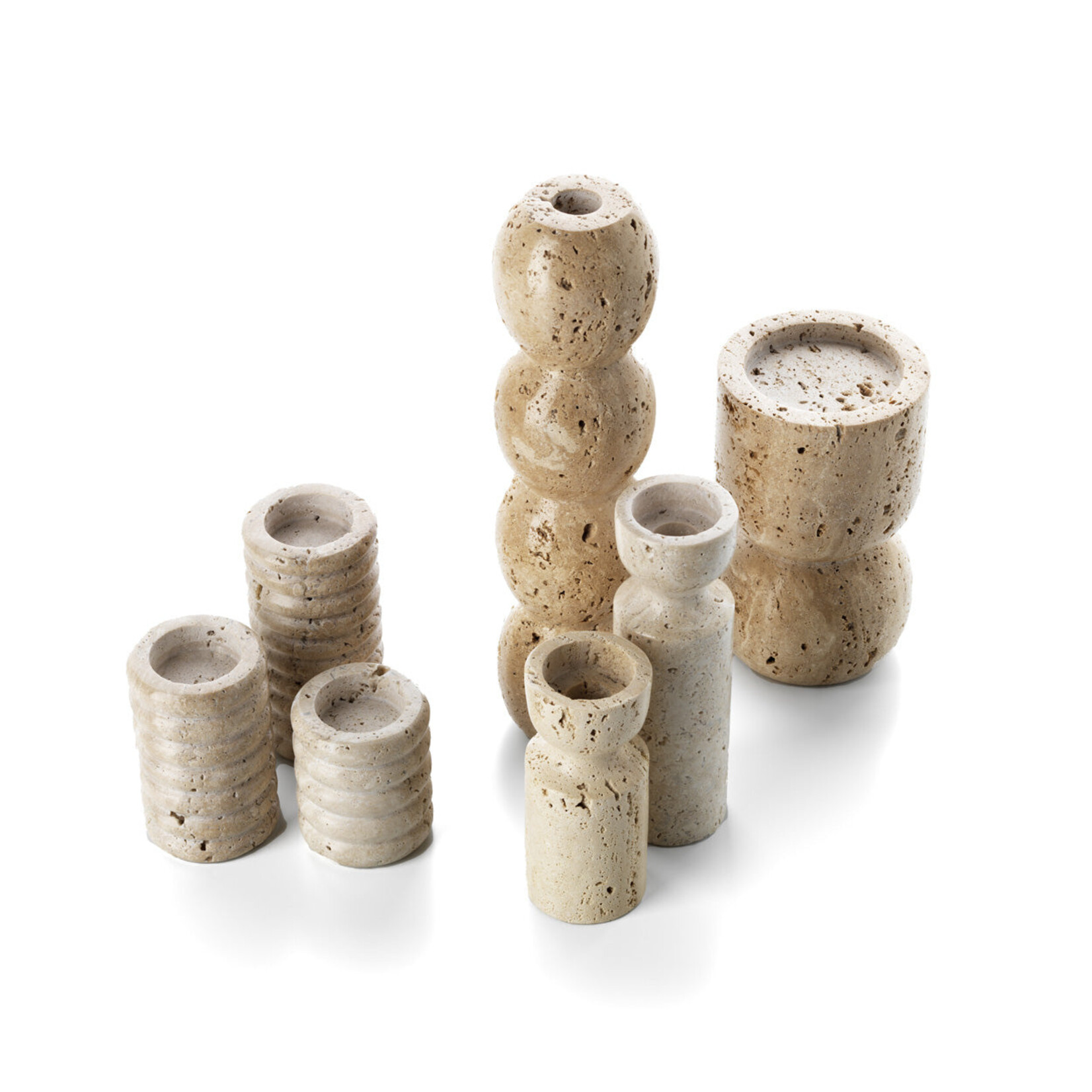 Bazar Bizar Antwerp The Travertine Vessel Pillar Candle Holder - Beige