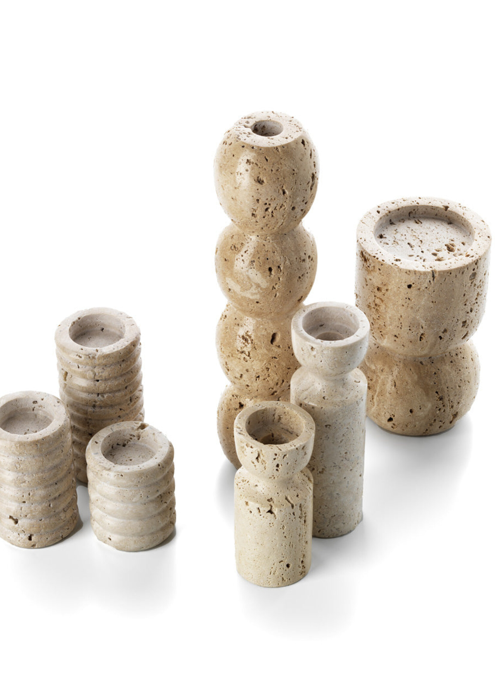 Bazar Bizar Antwerp The Travertine Hourglass Candle Holder - Beige - M