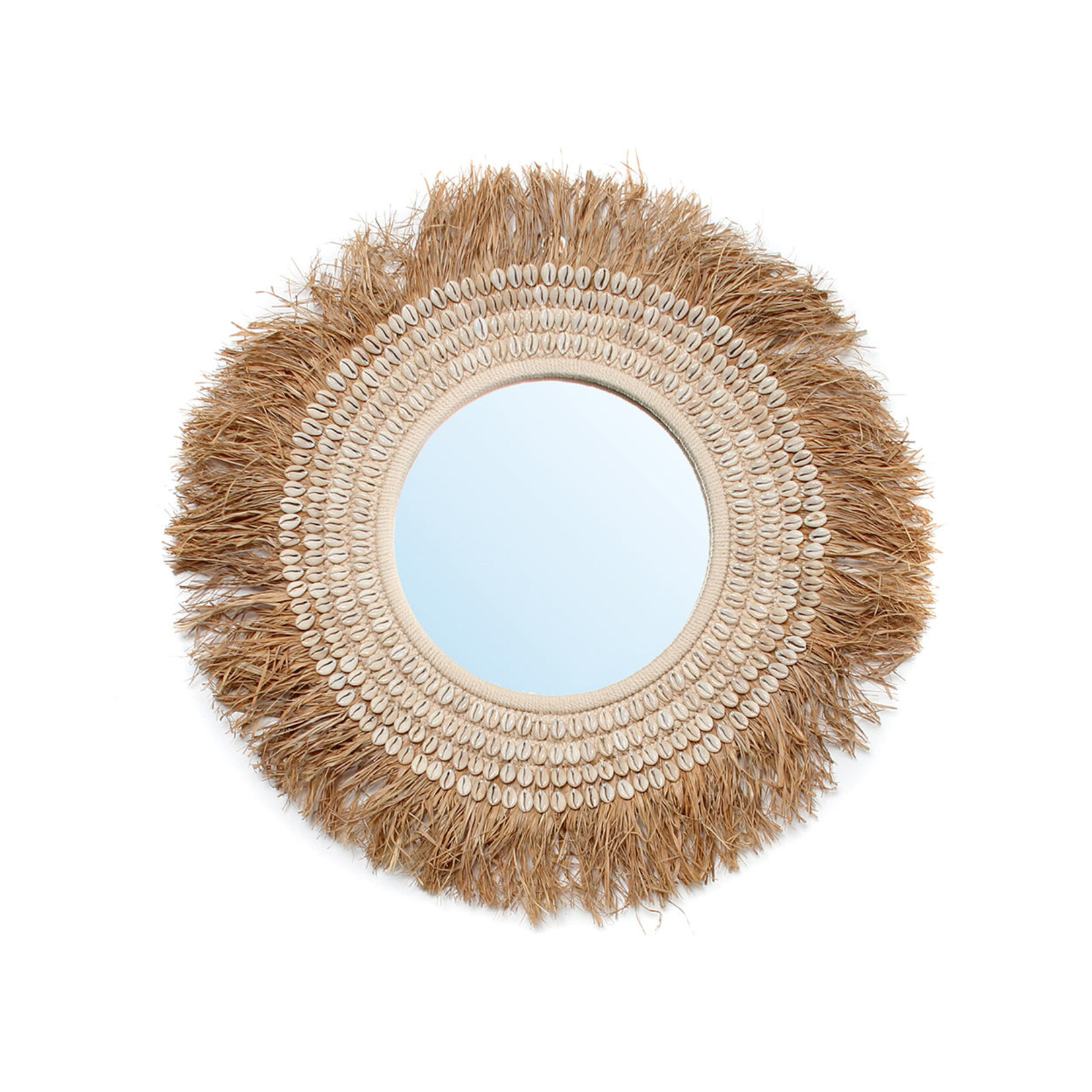 Bazar Bizar Antwerp The Raffia Cowrie Mirror - Natural White