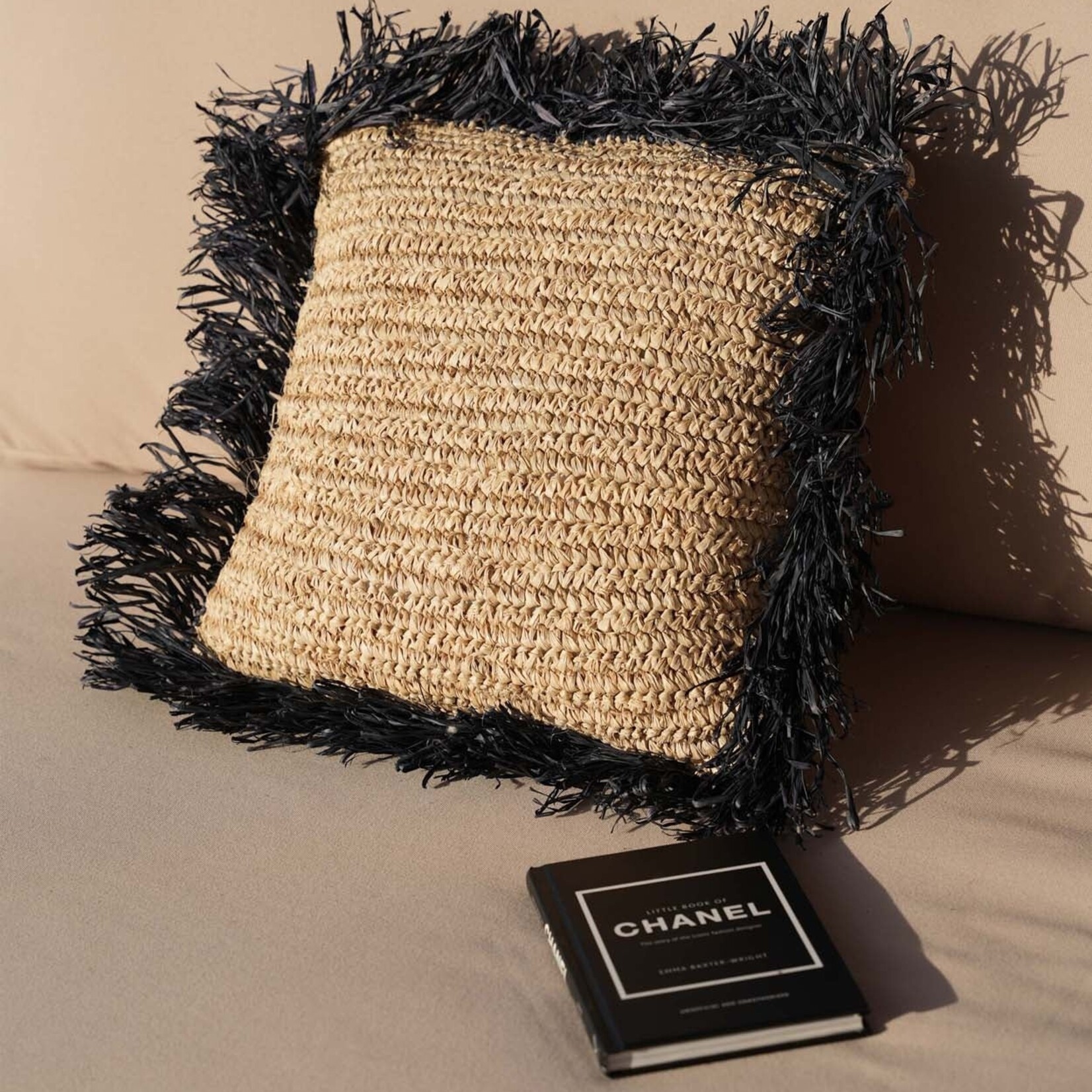 Bazar Bizar Antwerp The Raffia Cushion Cover Square - Natural Black - 40x40