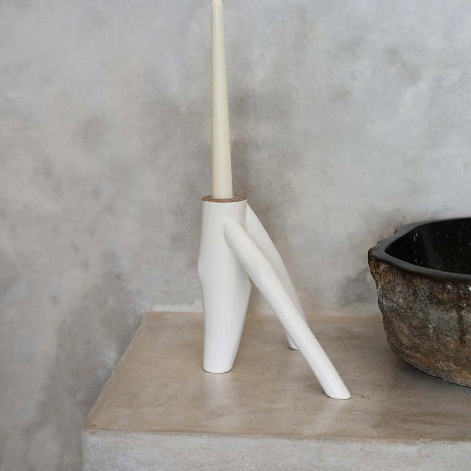 Bazar Bizar Antwerp The Triple Twig Candle Holder - White