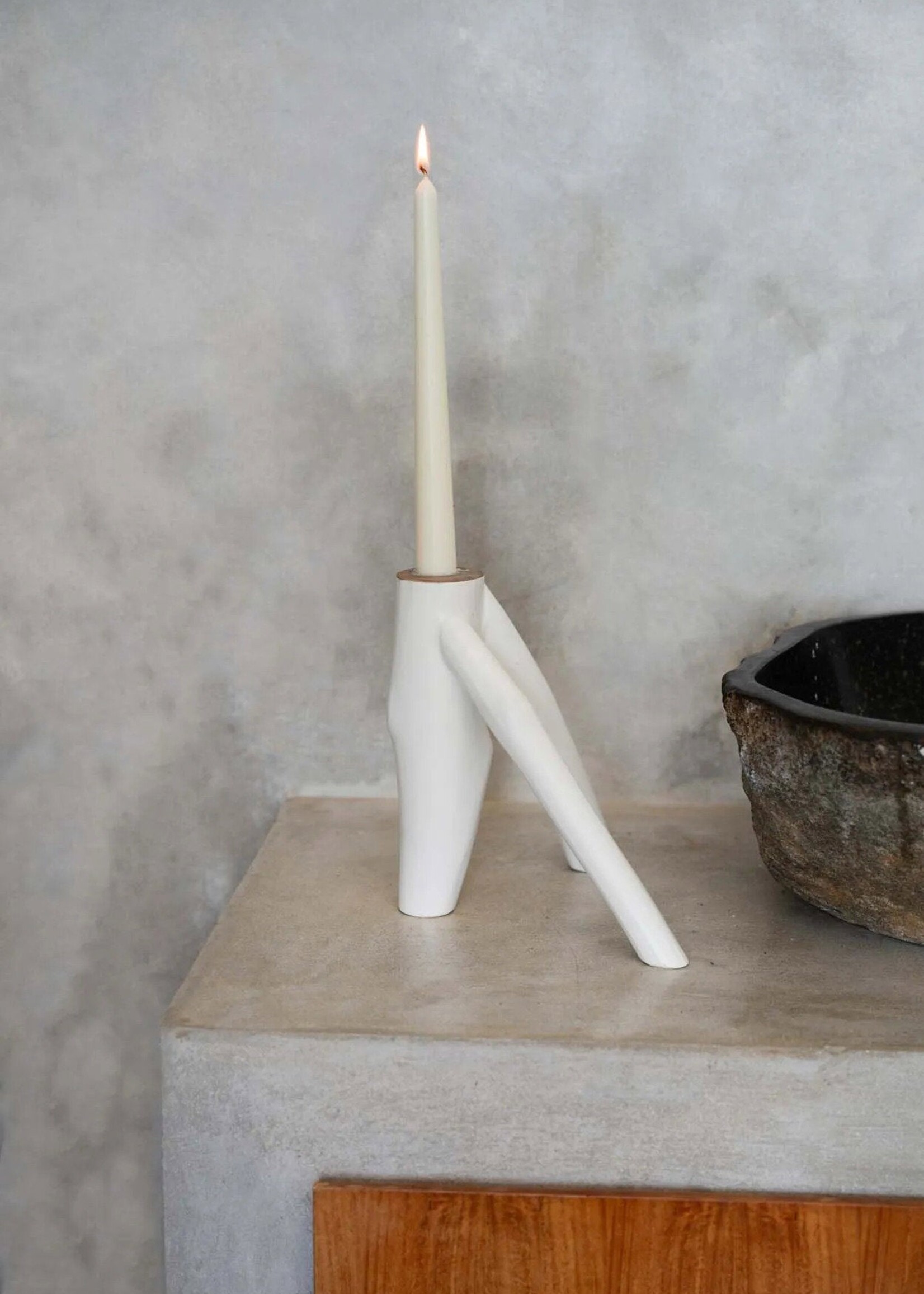 Bazar Bizar Antwerp The Triple Twig Candle Holder - White