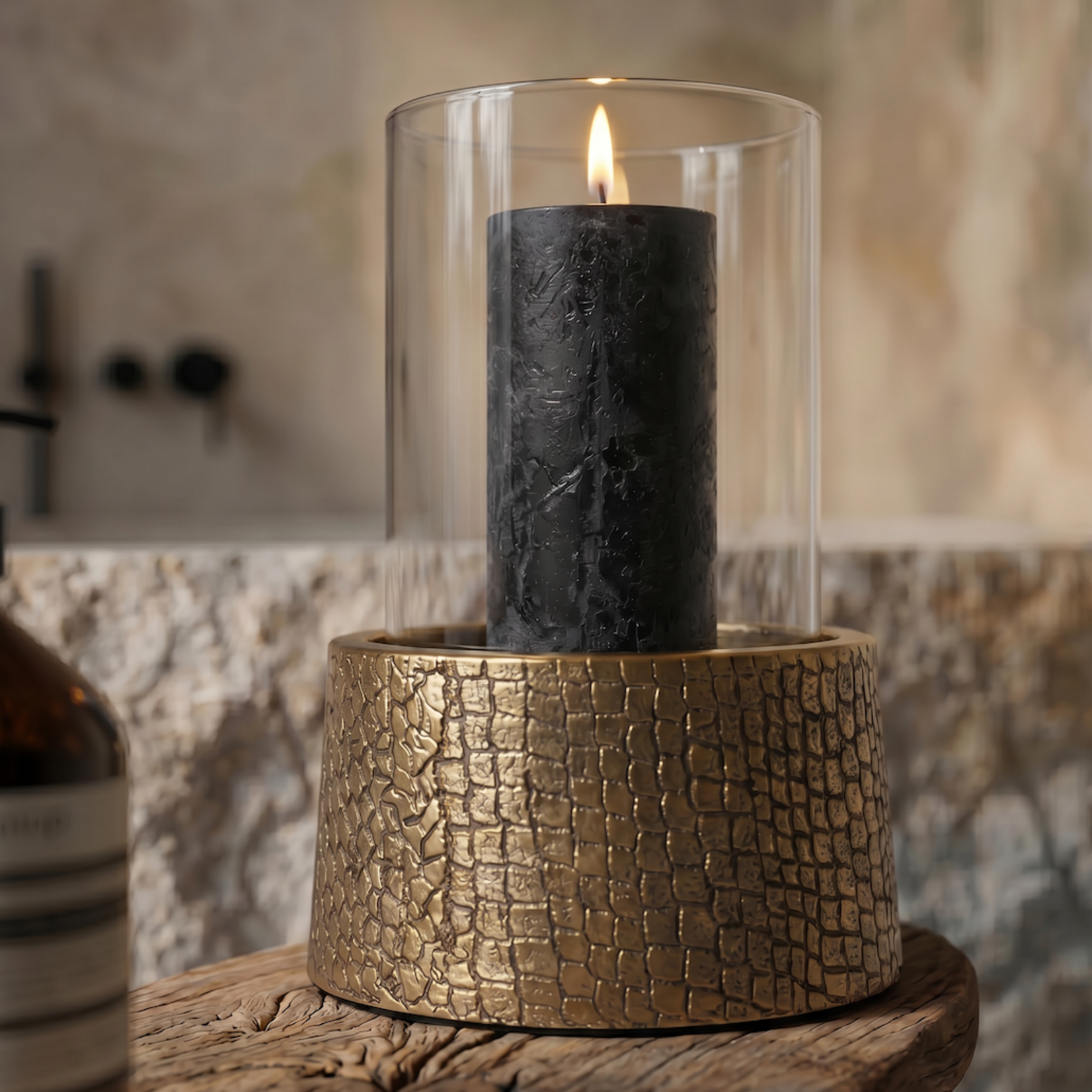 Bazar Bizar Antwerp The Croco Candle Holder with Glass - Brass - M