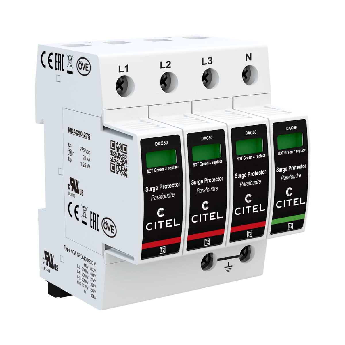 Citel DAC50S-31-275 AC-overspanningsbeveiliging - Type 2 - 3-Fase+N