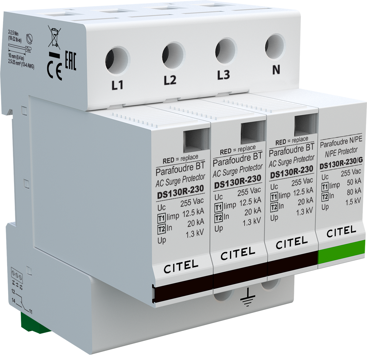 Citel AC Surge arrestor, Type 1+2 (DS134RS-230/G)