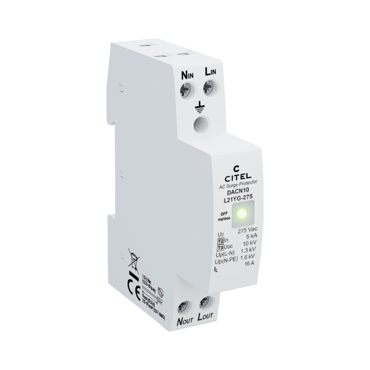 Citel DACN10-L21YG-275 AC-overspanningsbeveiliging - 16A