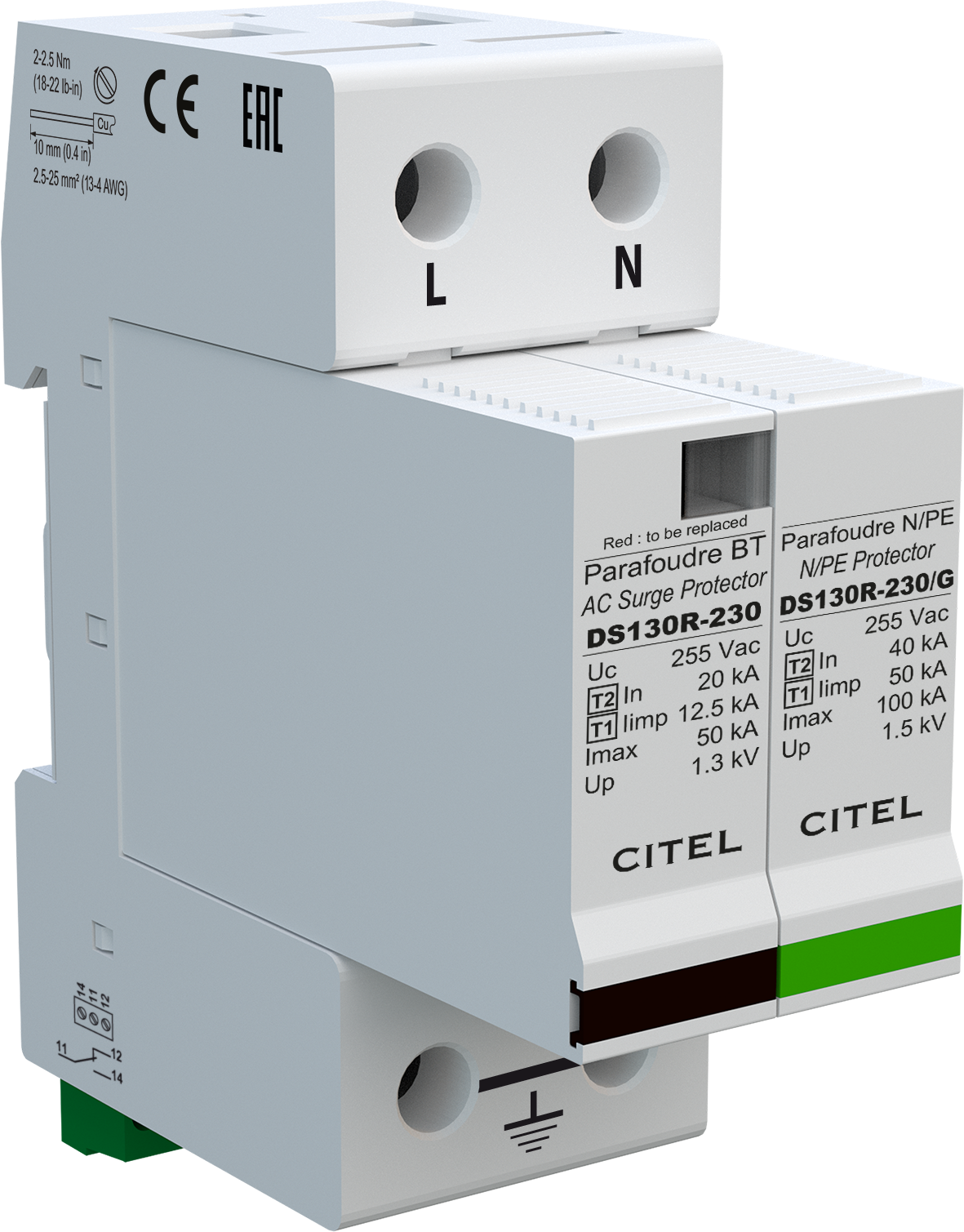 Citel AC Surge arrestor, Type 1+2 (DS132RS-230/G)
