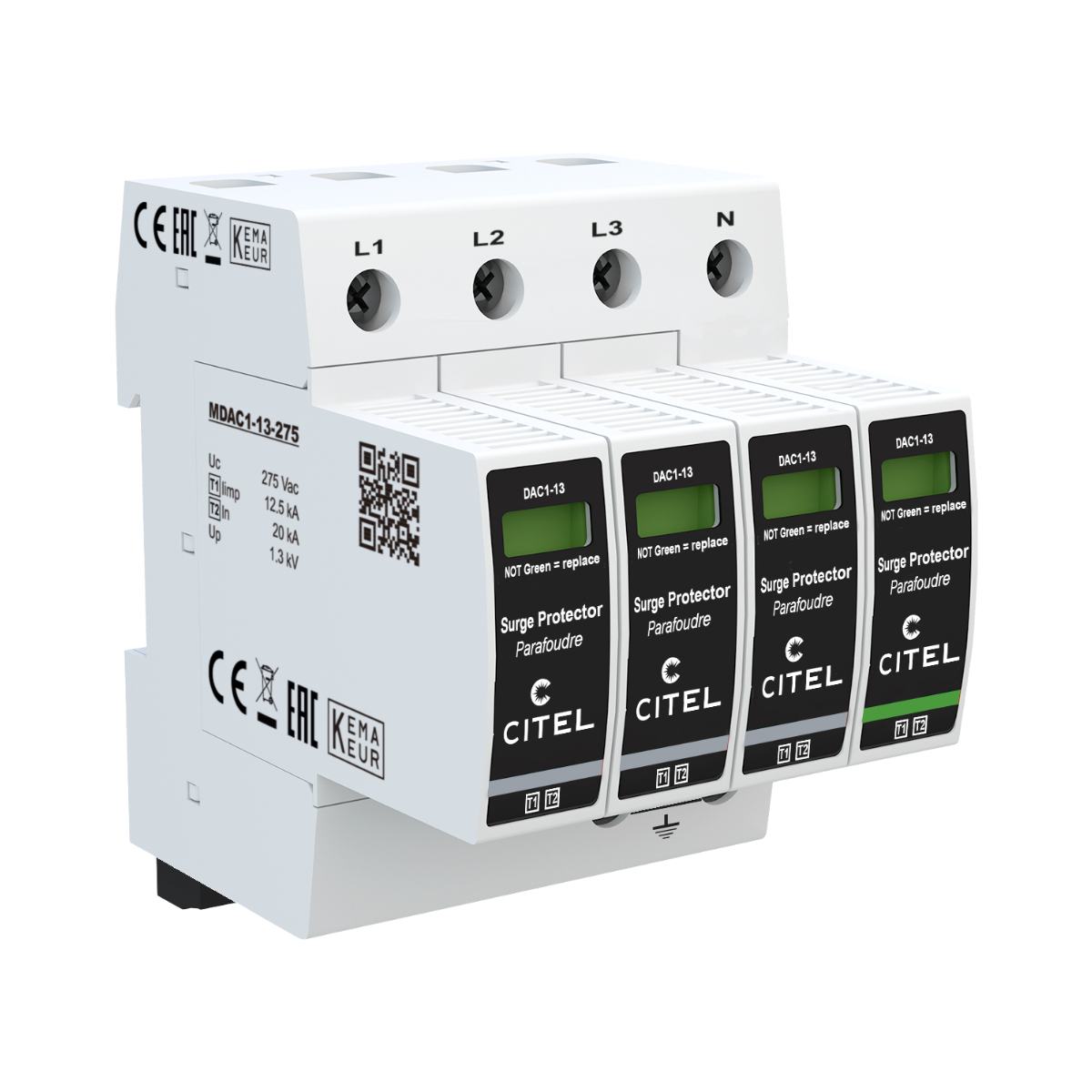 Citel DAC1-13S-31-275 AC-overspanningsbeveiliging - Type 1+2 - 3-Fase+N