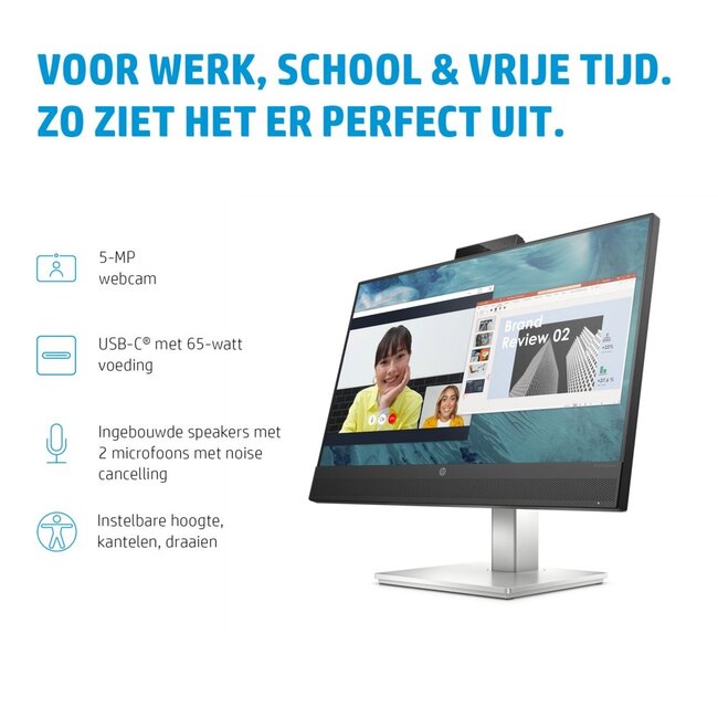 Hewlett Packard HP E24m G4 23,8" | 1920x1080 FHD IPS | 5ms | 99% sRGB | USB-C met 65W Power Delivery | 5MP Pop-up Webcam | Stereo Speakers | Microfoon | Monitor