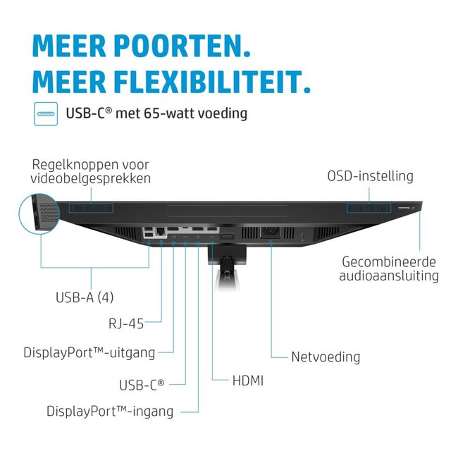 Hewlett Packard HP E24m G4 23,8" | 1920x1080 FHD IPS | 5ms | 99% sRGB | USB-C met 65W Power Delivery | 5MP Pop-up Webcam | Stereo Speakers | Microfoon | Monitor