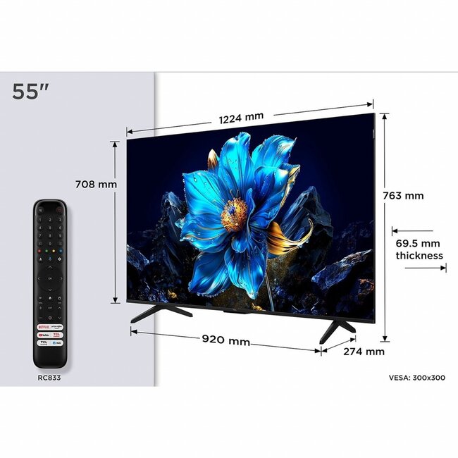 TCL 55T69C | 55'' Ultra HD 4K | QLED Smart TV | Google TV | Dolby Vision | HDMI 2.1 | 60Hz