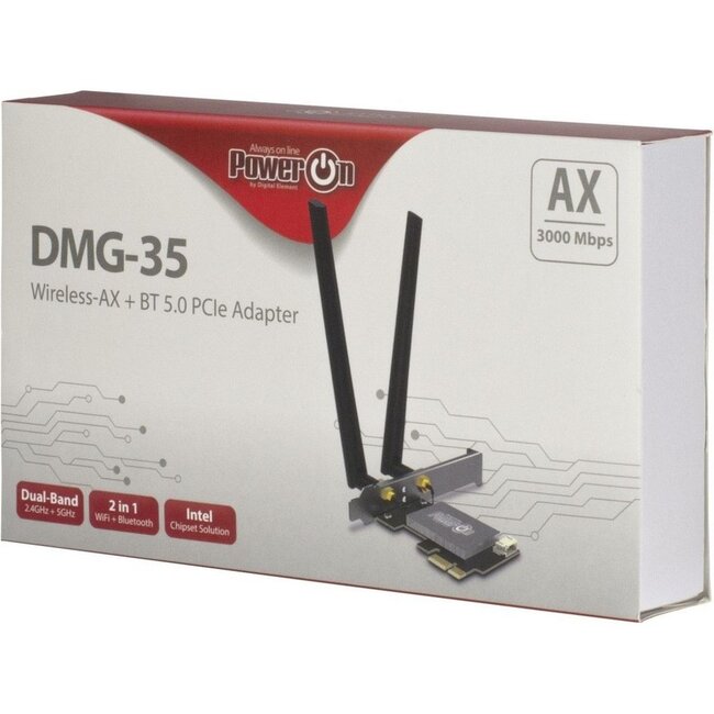 Inter-Tech DMG-35 | Wi-Fi 6 & Bluetooth 5.0 PCIe Adapter | 3000 Mbps | Dual-band (2,4 GHz / 5 GHz) | Intel AX200 Chipset | PCIe x1