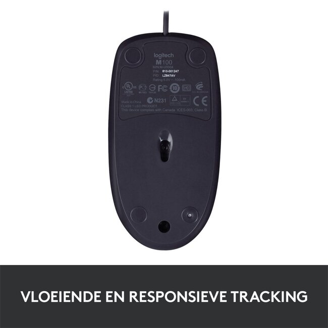 Logitech B100 | Bedrade Muis | Links- en Rechtshandig | USB-A | 800 DPI | Zwart