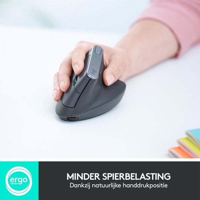 Logitech  MX Vertical | Draadloze Ergonomische Muis | Rechtshandig | RF + Bluetooth + USB-C | 4000 DPI suggestie | Grafiet