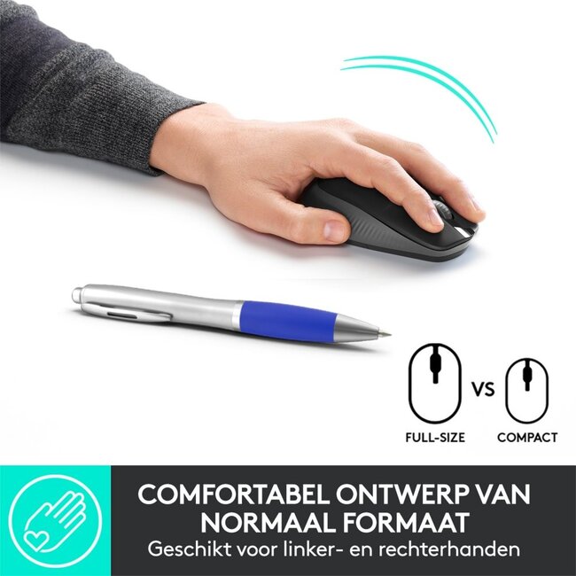 Logitech M190 | Draadloze Muis | Links- en Rechtshandig | RF | 1000 DPI | Zwart