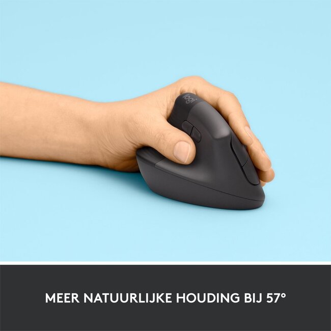 Logitech Lift | Ergonomische Draadloze Muis | Linkshandig | RF + Bluetooth | 4000 DPI | Grafiet