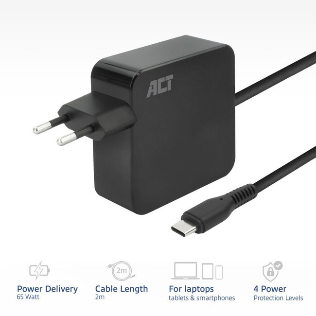 ACT AC2010 | Universele USB-C Notebook Lader | 65 Watt PDP | 2 Meter