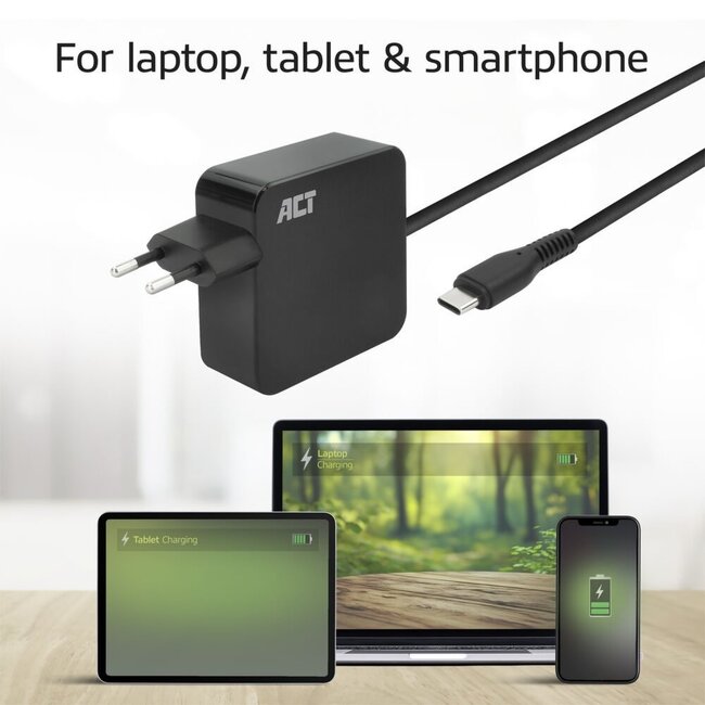 ACT AC2010 | Universele USB-C Notebook Lader | 65 Watt PDP | 2 Meter