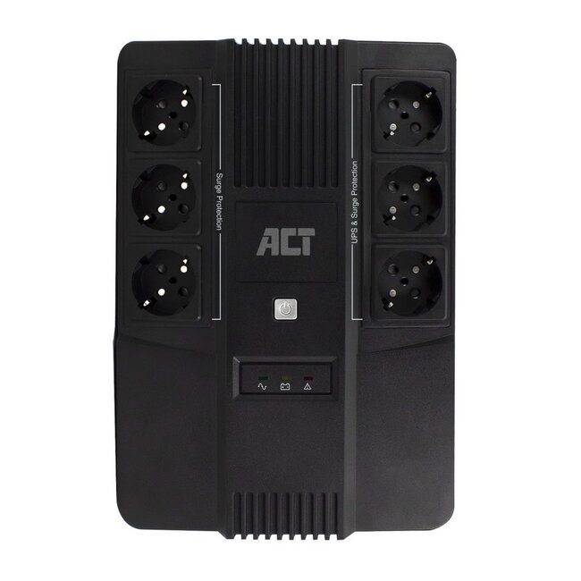 ACT AC2300 Line-Interactive UPS | 600 VA | 6 Stopcontacten (3 op Accu) | AVR Spanningstabilisatie | Netspanningsbeveiliging