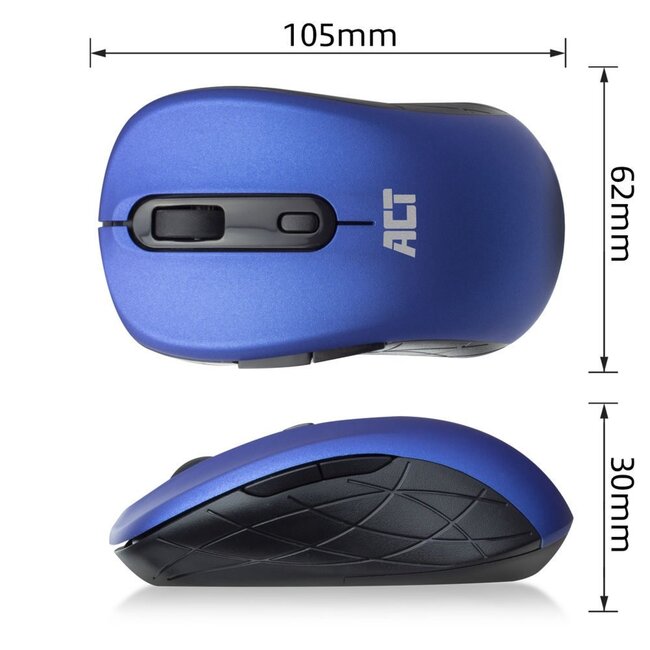 ACT AC5140 | Draadloze Muis | Links- en Rechtshandig | RF | 1600 DPI | Blauw/Zwart