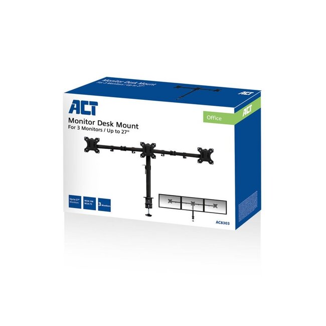 ACT AC8303 | Verstelbare Monitor-bureaubeugel | Tot 27" | Max 7kg | VESA 100x100 | 2 Monitoren
