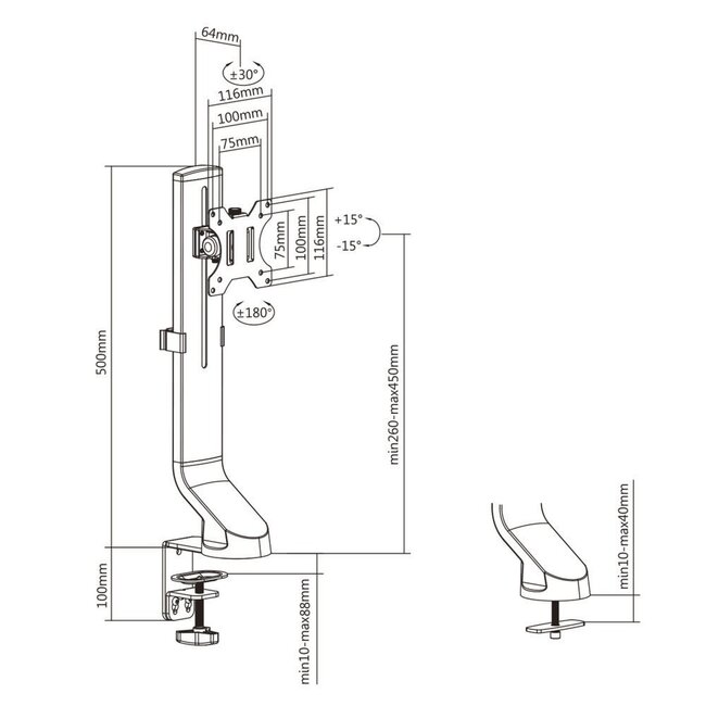 ACT AC8321 | In Hoogte Verstelbare Monitor-bureaubeugel | Tot 32" | Max 8kg | VESA 100x100 | 1 Monitor