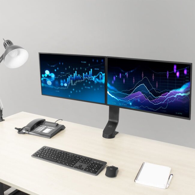 ACT AC8332 | In Hoogte Verstelbare Monitor-bureaubeugel | Tot 27" | Max 7kg | VESA 100x100 | 2 Monitoren