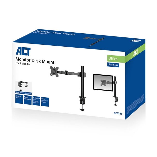 ACT AC8325 | Verstelbare Monitor-bureaubeugel | Tot 32" | Max 12kg | VESA 100x100 | 1 Monitor