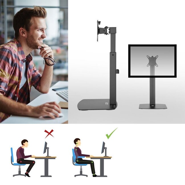 ACT AC8331 | In Hoogte Verstelbare Monitor-bureausteun | Tot 32" | Max 7kg | VESA 100x100 | 1 Monitor