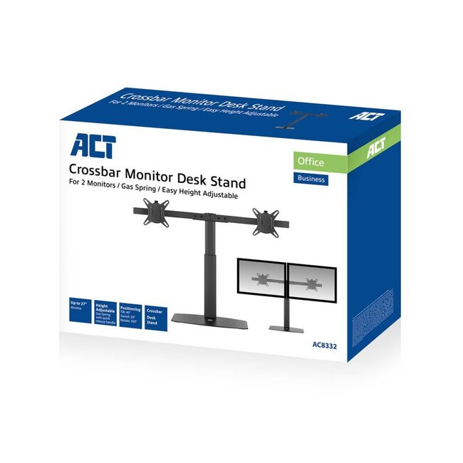 ACT AC8332 | In Hoogte Verstelbare Monitor-bureausteun | Tot 27" | Max 6kg | VESA 100x100 | 2 Monitoren | RENEWED (refurbished)