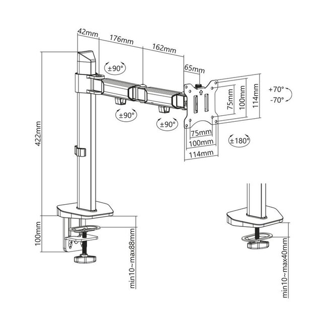 ACT AC8335 | Verstelbare Monitor-bureaubeugel | Tot 32" | Max 9kg | VESA 100x100 | 1 Monitor