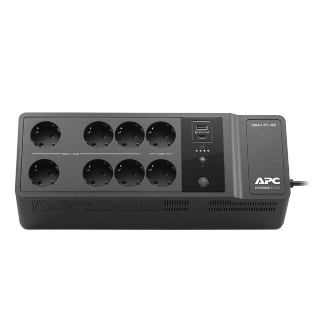 APC Back-UPS BE850G2-GR | 850 VA | 8 Schuko Stopcontacten (6 op Accu) | USB Type-A & C | AVR Spanningstabilisatie | Bescherming tegen Stroomstoringen