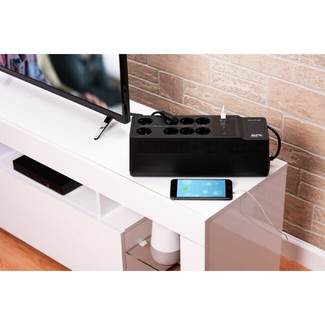 APC Back-UPS BE850G2-GR | 850 VA | 8 Schuko Stopcontacten (6 op Accu) | USB Type-A & C | AVR Spanningstabilisatie | Bescherming tegen Stroomstoringen