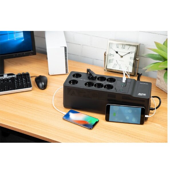 APC Back-UPS BE850G2-GR | 850 VA | 8 Schuko Stopcontacten (6 op Accu) | USB Type-A & C | AVR Spanningstabilisatie | Bescherming tegen Stroomstoringen