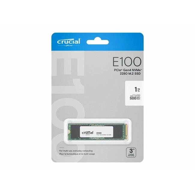 Crucial E100 | 1TB NVMe SSD | M.2 Gen4 | 5.000MB/s Lezen | 4.500MB/s Schrijven