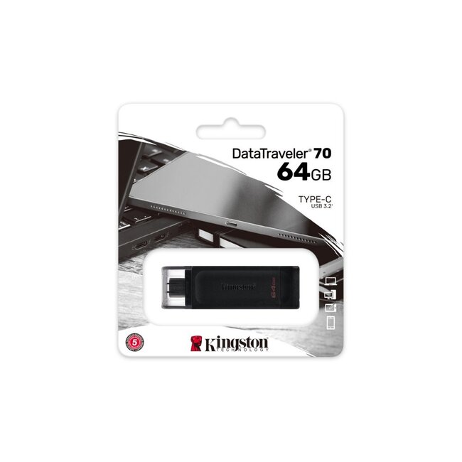 Kingston DataTraveler 70 | 64GB USB-C 3.2 Flash Drive | Zwart