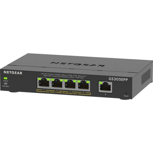 Netgear GS305EPP-100PES | 5-poorts Gigabit Smart Managed Plus PoE+ Switch | 120W PoE-vermogen | VLAN/QoS | Webbeheer