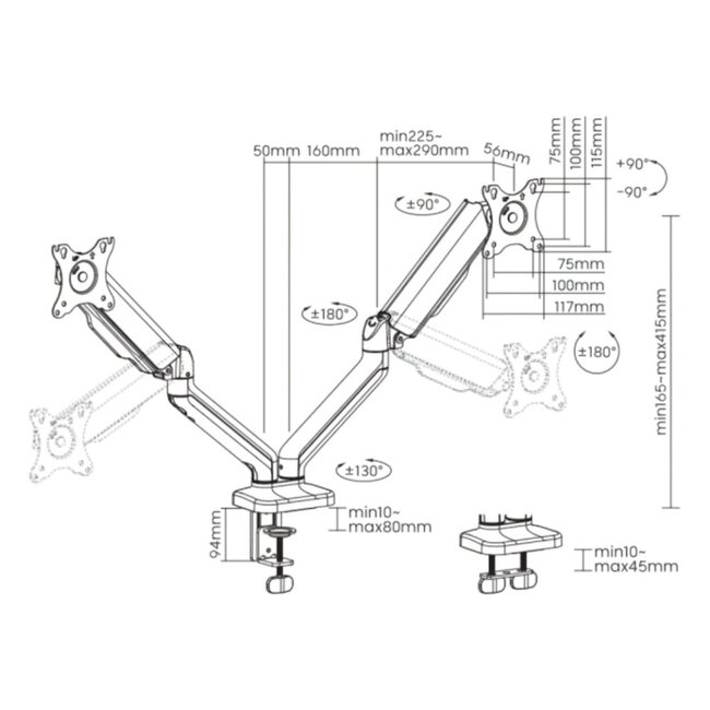 SBOX Flex LCD-S024-2 | Verstelbare Monitor-bureaubeugel | Tot 32" | Max 9kg | VESA 100x100 | 2 Monitoren