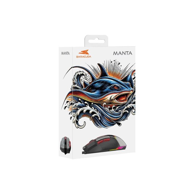 Baracuda MANTA RGB | Bekabelde Gaming Muis | Rechtshandig | USB-A | 12800 DPI | Grijs