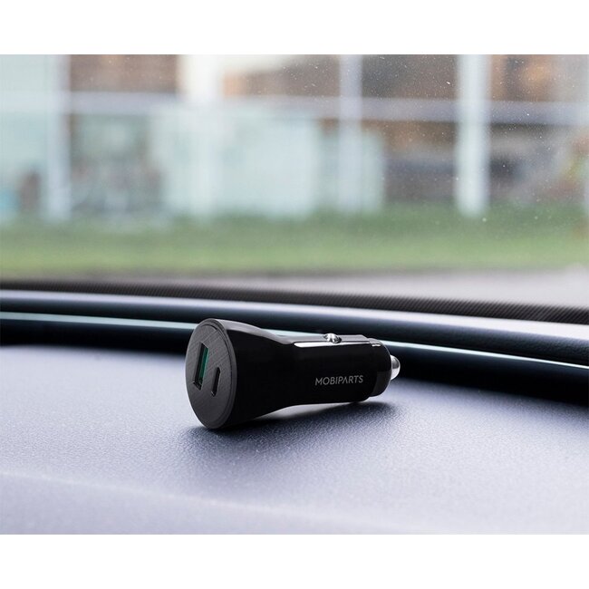 Mobiparts Car Charger | 2-Poorts USB-C & USB-A Autolader 30W PD Fast Charging | Zwart