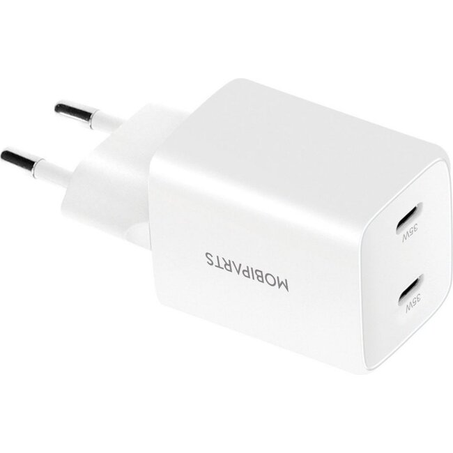 Mobiparts GaN Wall Charger | Dual USB-C Oplader 35W | Wit