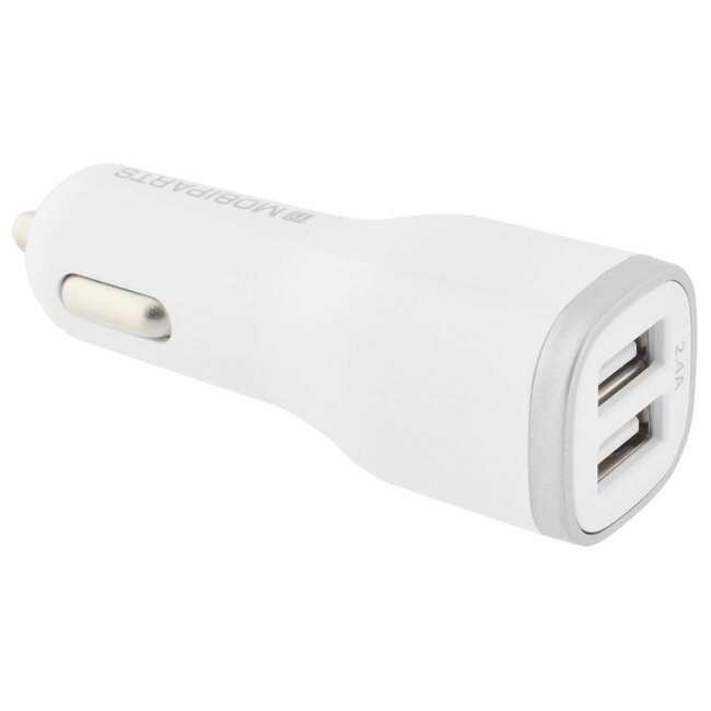 Mobiparts Car Charger | Dual USB-A Autolader 12W / 2.4A | Wit