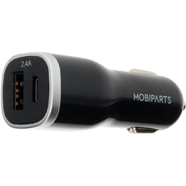 Mobiparts Car Charger | Dual USB-A & USB-C Autolader 12W | Zwart