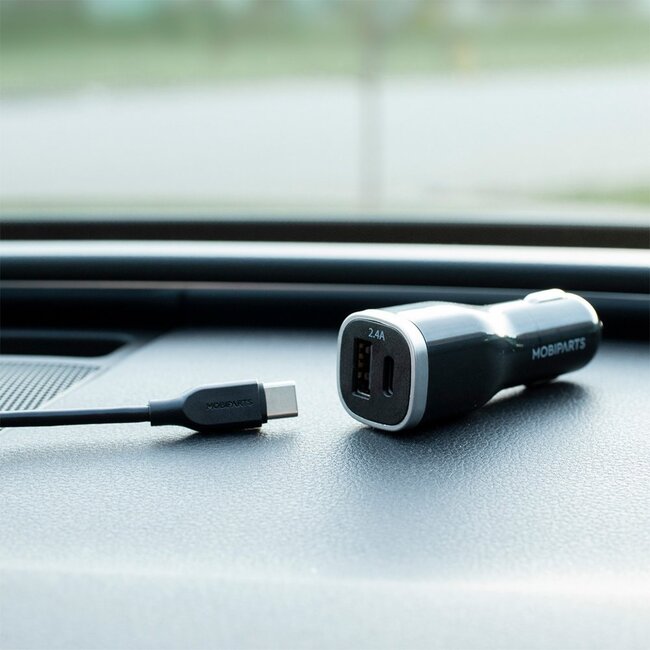 Mobiparts Car Charger | Dual USB-A & USB-C Autolader 12W | Zwart