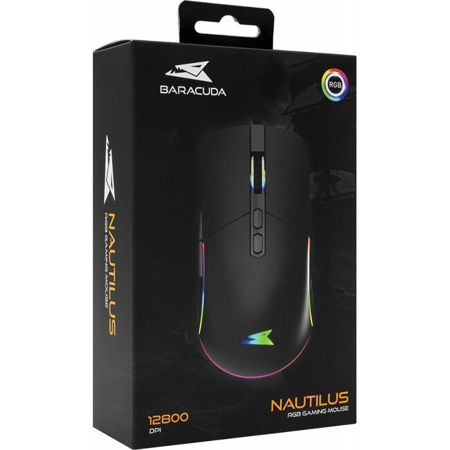 Baracuda NAUTILUS RGB | Bekabelde Gaming Muis | Rechtshandig | USB-A | 12800 DPI | Zwart