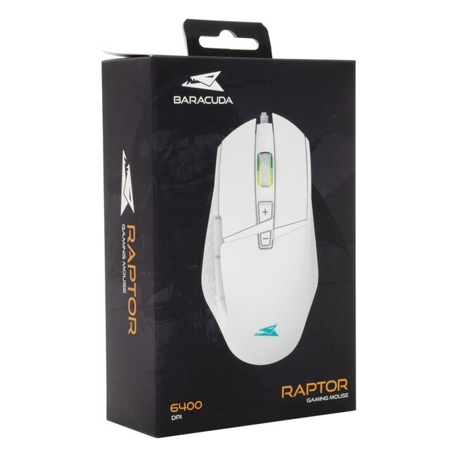 Baracuda RAPTOR RGB | Bedrade Gaming Muis | USB-A | 6400 DPI | Wit