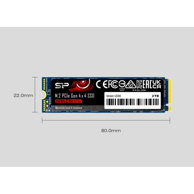 Silicon Power UD85 | 1TB NVMe SSD | M.2 | Gen4 | 3.600MB/s Lezen | 2.800MB/s Schrijven
