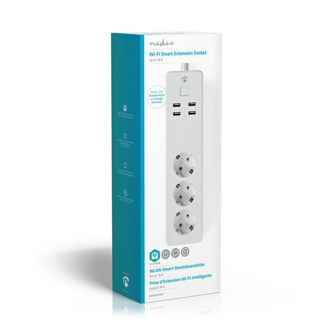 Nedis | Wi-Fi Slimme Stekkerdoos | 4 Stopcontacten | 2 USB-poorten | Wit