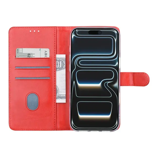 Tuniq iPhone  Book Case hoesje - Pasjeshouder voor 3 pasjes - Magneetsluiting - Hanger - Rood